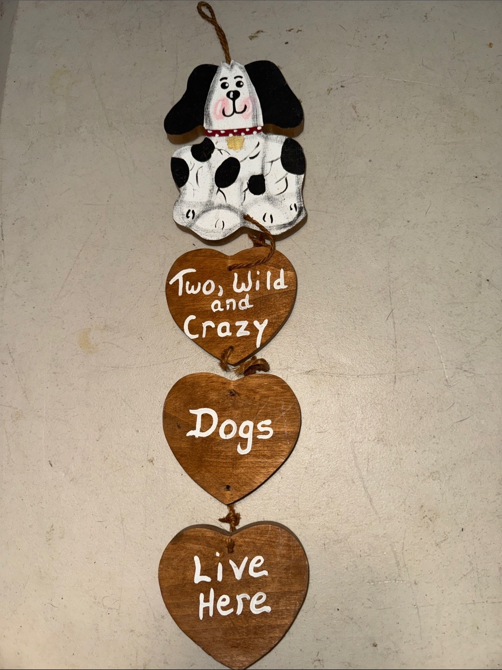 Handmade Hand painted “Two Wild and Crazy Dogs Live Here” Wood Hanging Sign
